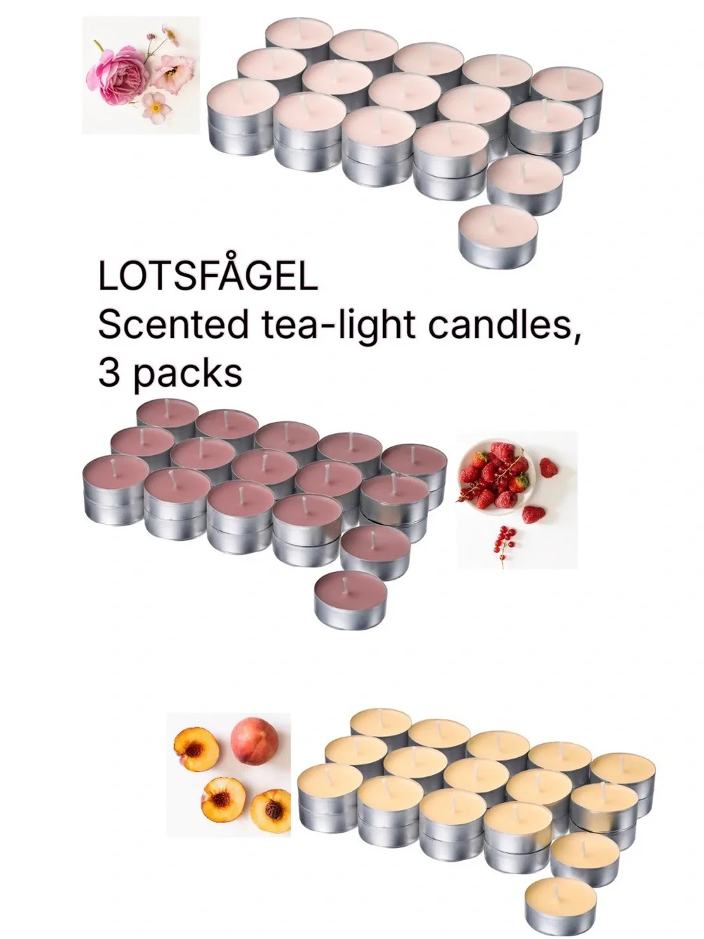 90 LOTSFÅGEL Scented Tea-Light Candles - Mixed Pink, Cream